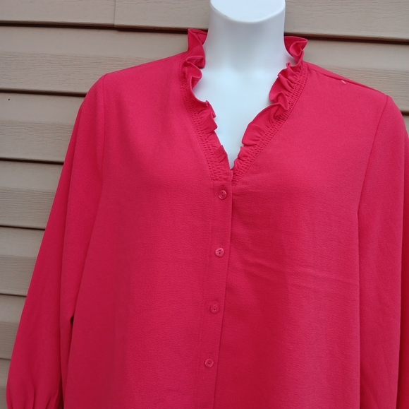 Marc New York Vibrant Pink Ruffle Blouse Size XL - Picture 3 of 5